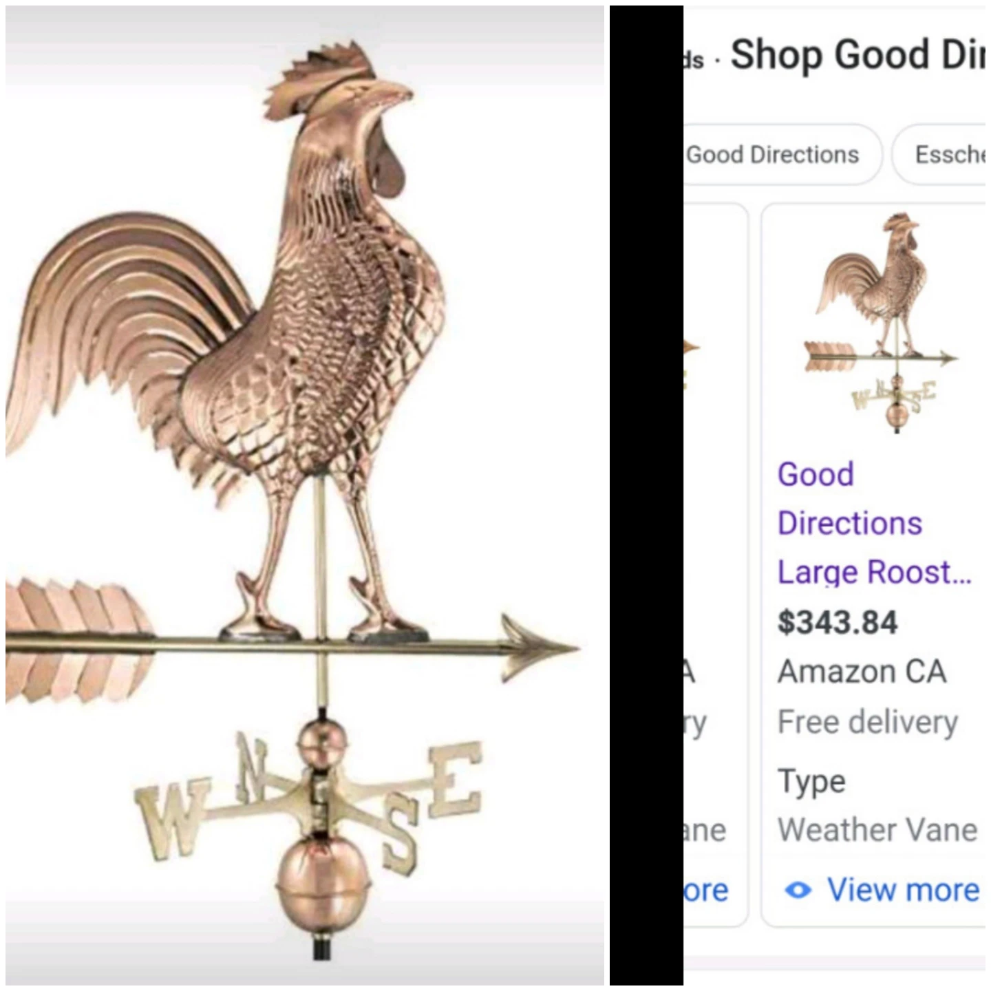 Brand New Good  Directions Large Rooster weathervane , Pure Coop