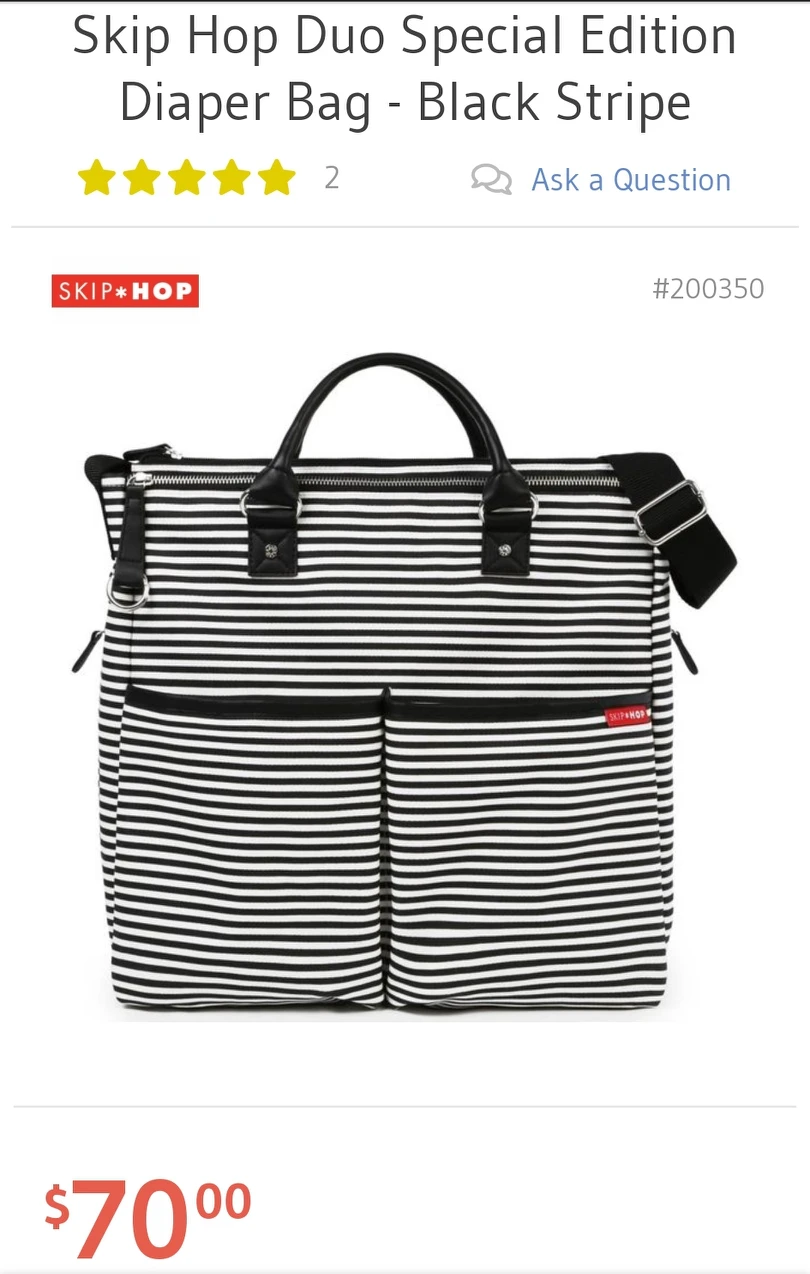 Skip HopDuo Special Edition Diaper Bag - Black & White Stripe