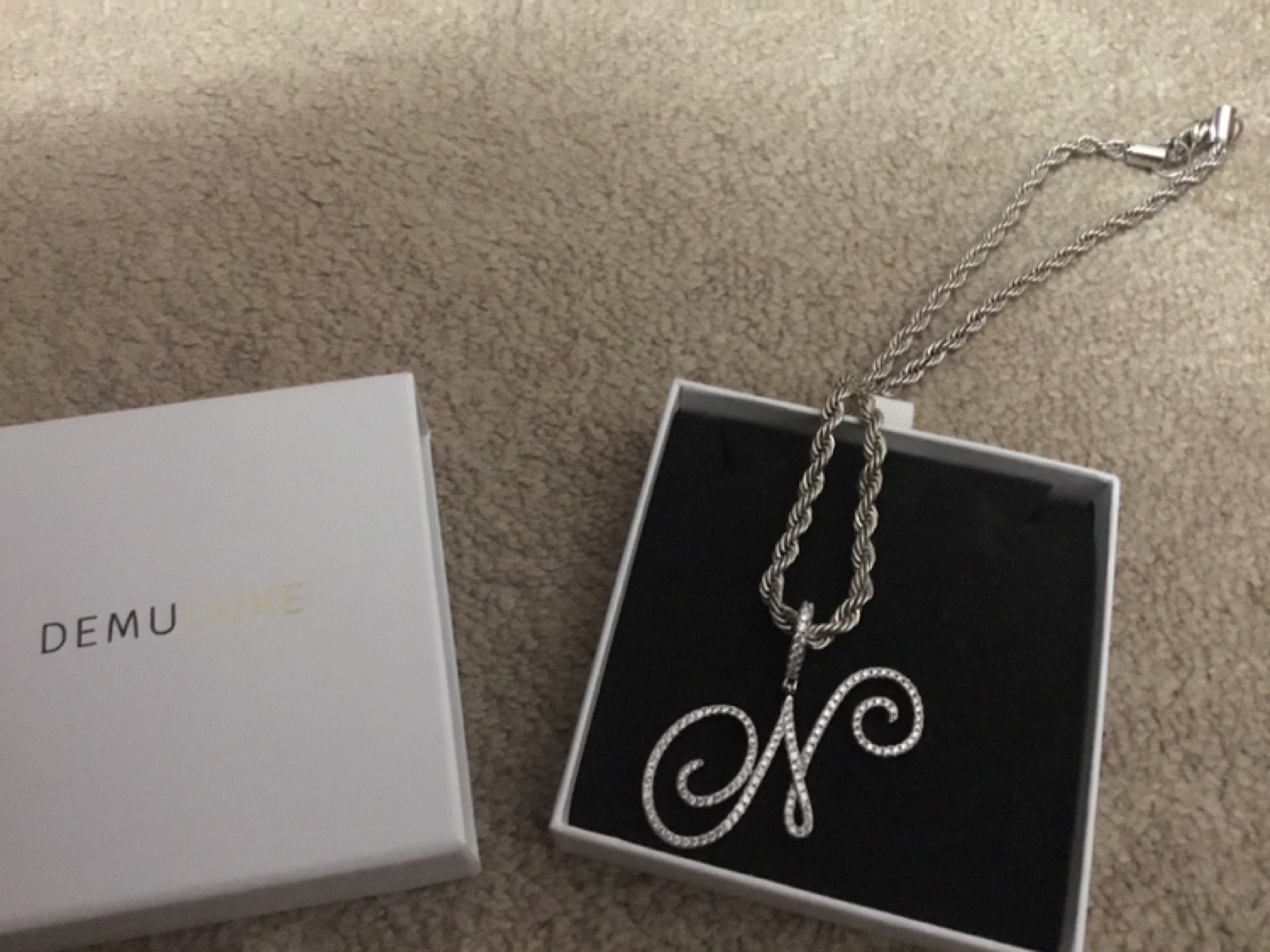 Cubic zirconia white gold letter N necklace - photo 2