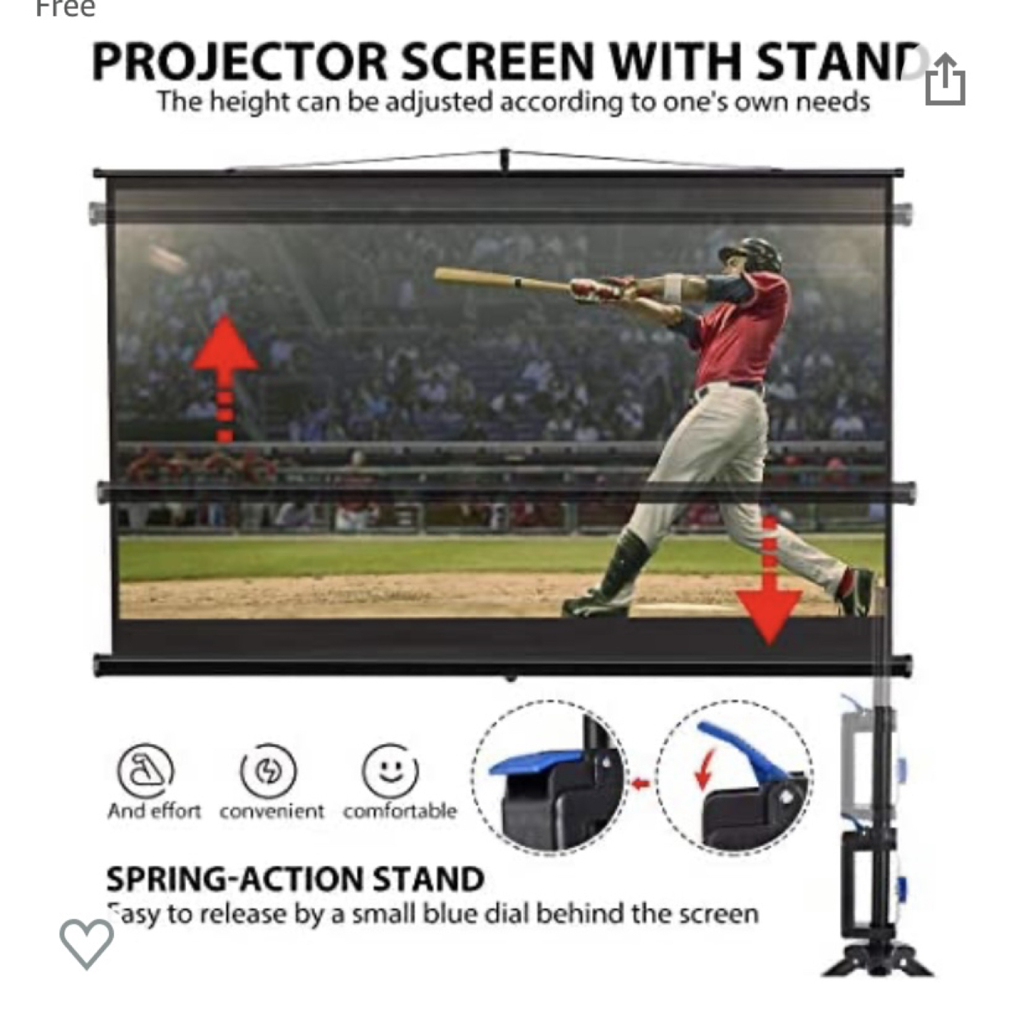 100 inch projector screen with tripod.  - photo 5