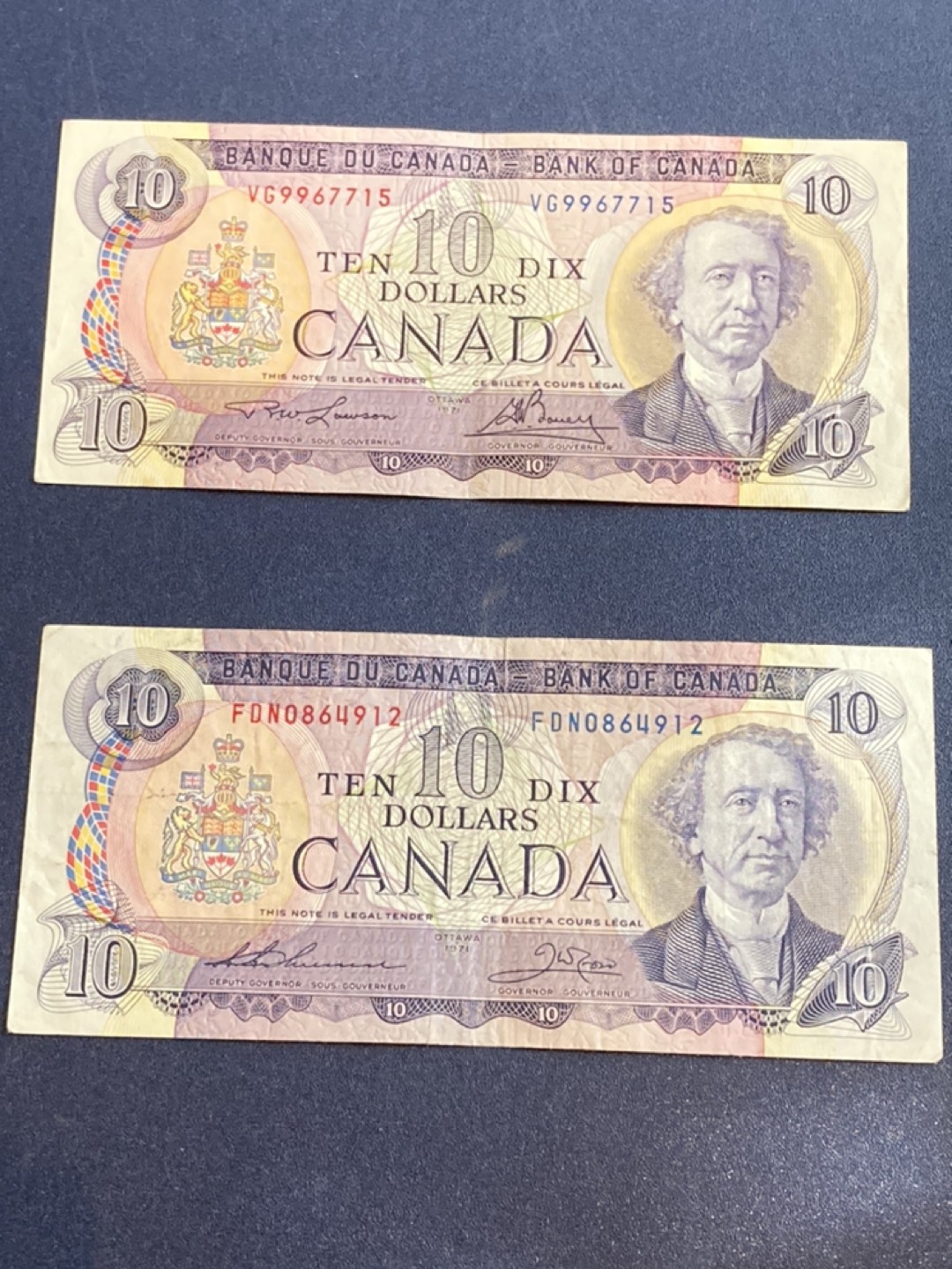 Canadian Paper Money 2x10 Dollar 1971 Circulated 