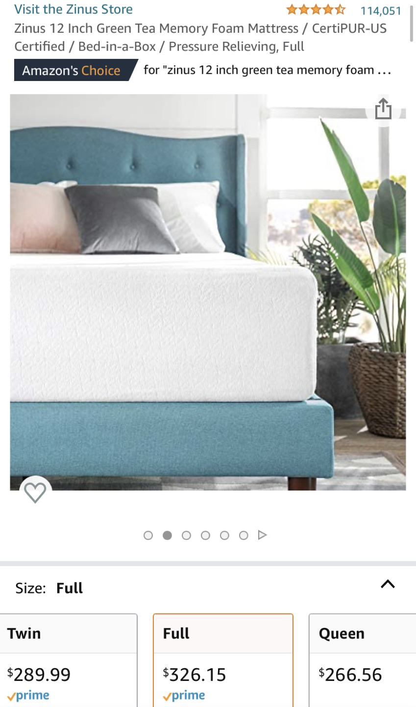 Full size memory foam mattress 12”