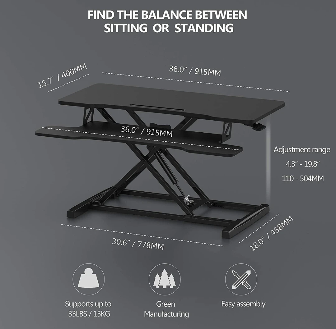  Height Adjustable 36” Wide Sit to Stand Up Desk - photo 3