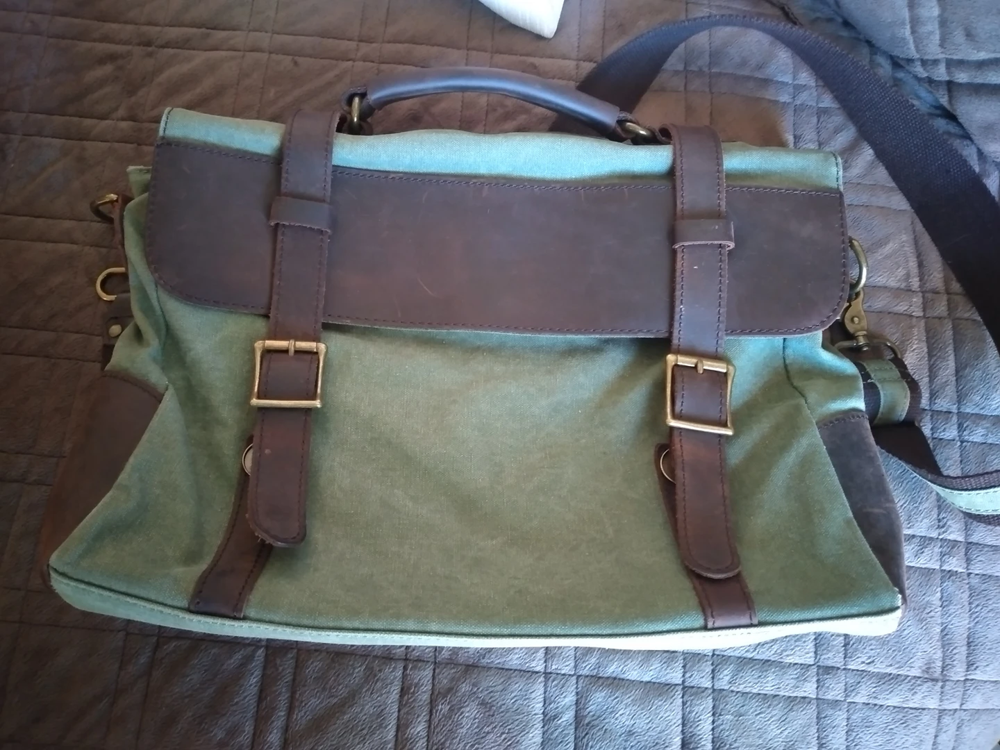 Genuine Leather and canvas Satchel thumbnail