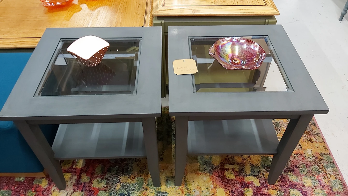 Set of Matte Grey glass top side tables - photo 2