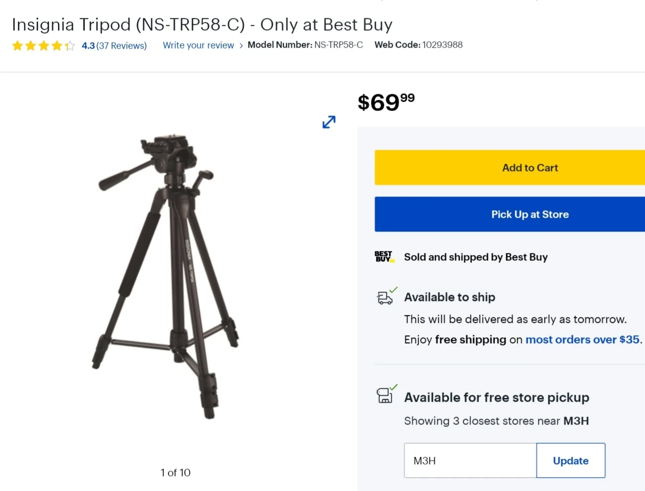 Insignia 58" Lightweight Camera Tripod NEW! image indicator(6)