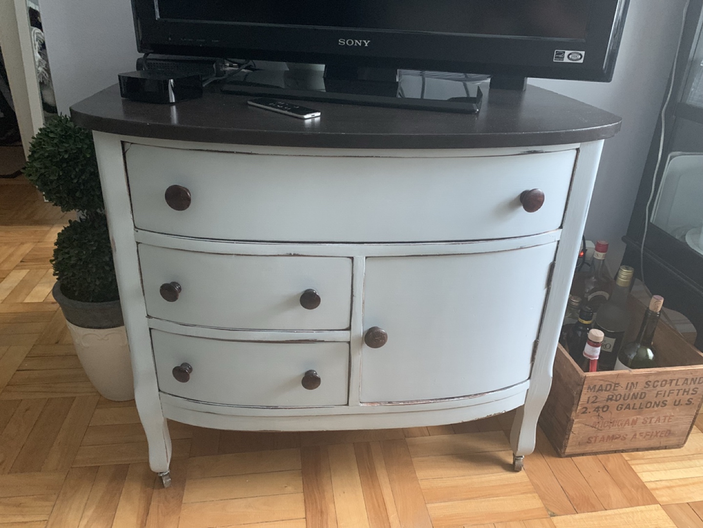 Hand Painted Vintage Shabby Chic Tv Stand