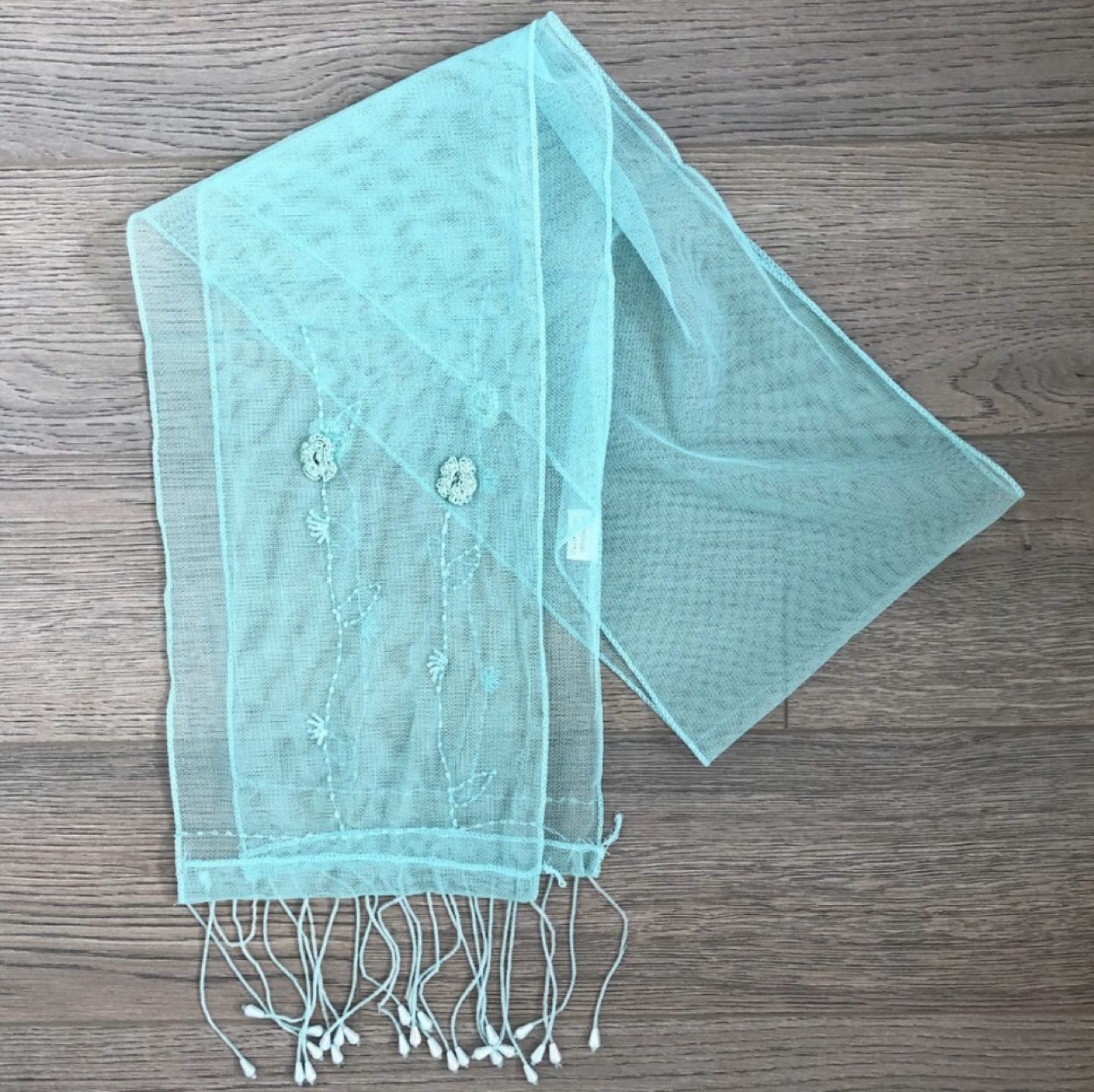 Light Blue Sheer Scarf with Beads and Flowers image indicator(3)
