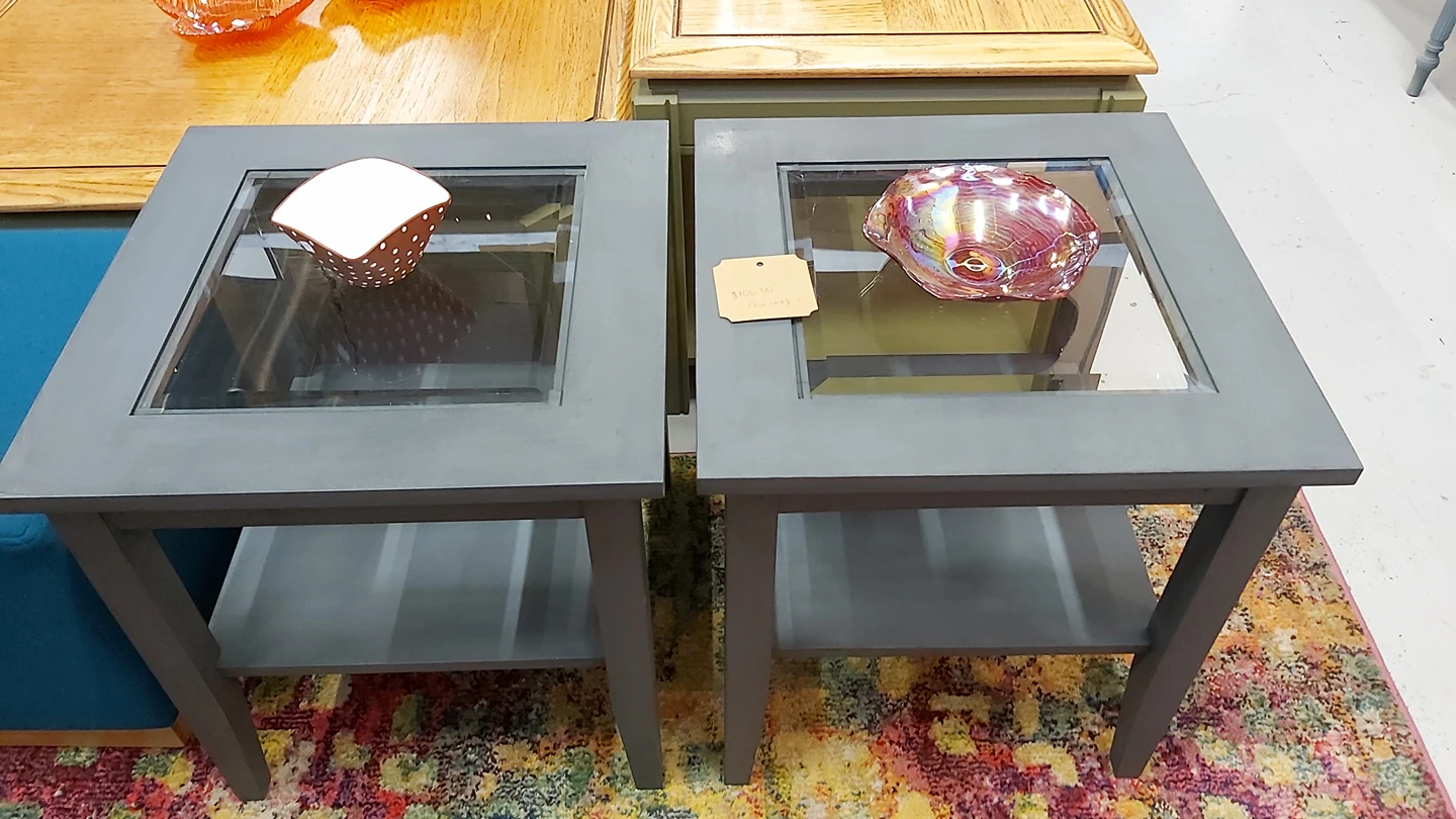 Set of Matte Grey glass top side tables - photo 3
