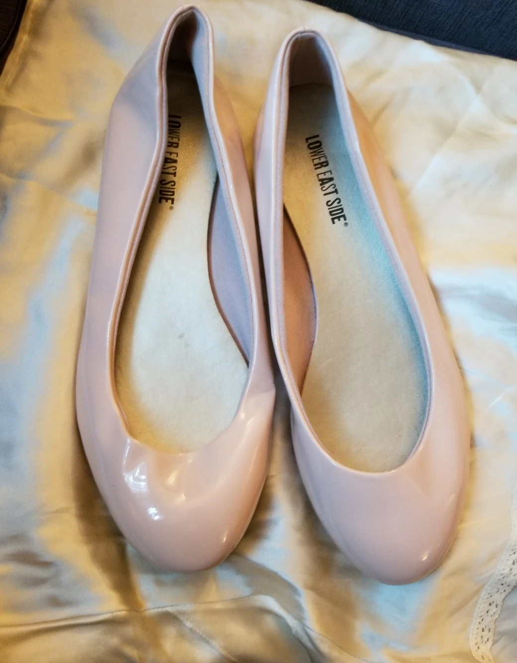 Beige, patent leather ballet flats. New. thumbnail