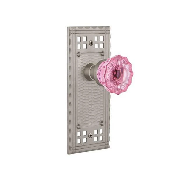 Crystal Pink Glass Privacy Door Knob Set thumbnail