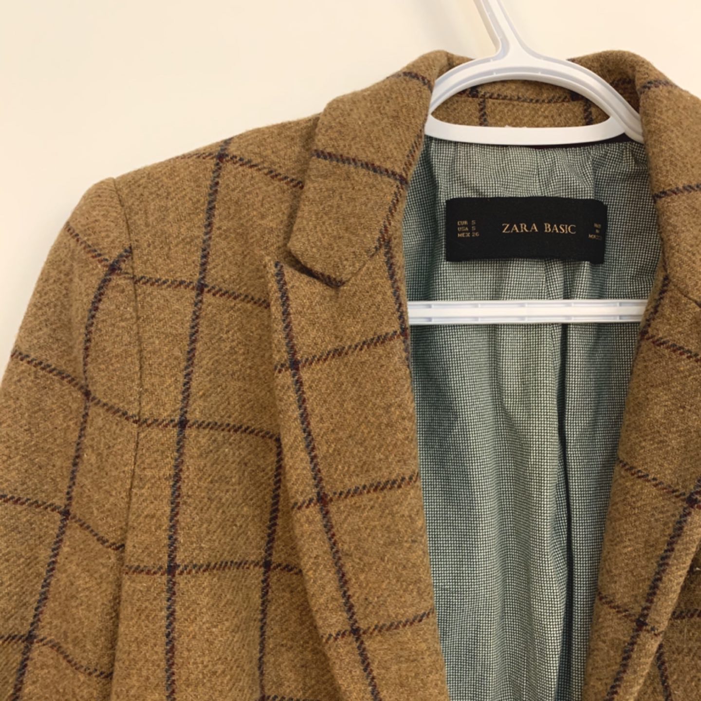 Wool blazer suit Zara women’s size small plaid brown tan   - photo 3