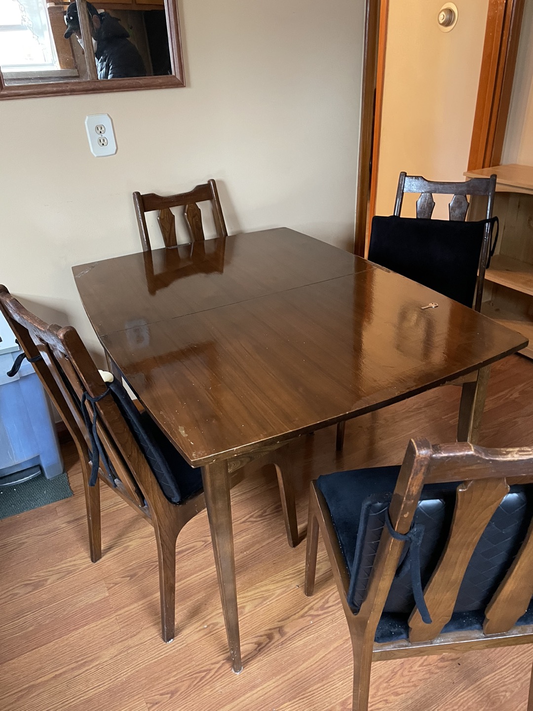 Mid Century Modern table with extra leaf +4 chairs - photo 2