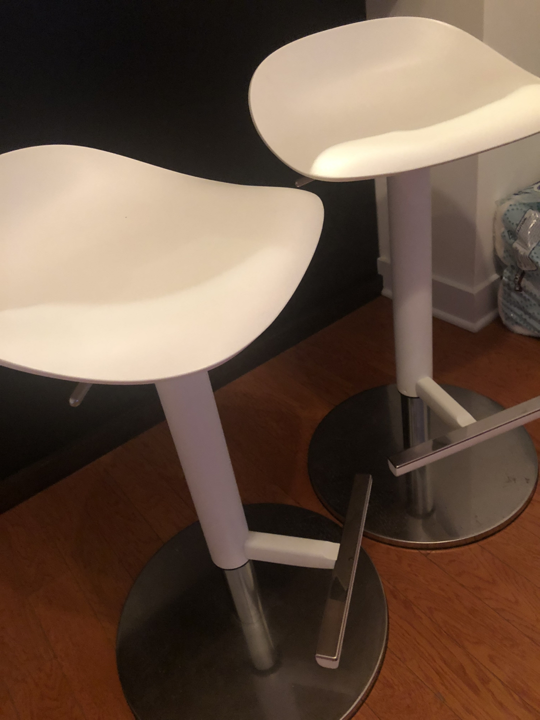 Two adjustable height bar stools