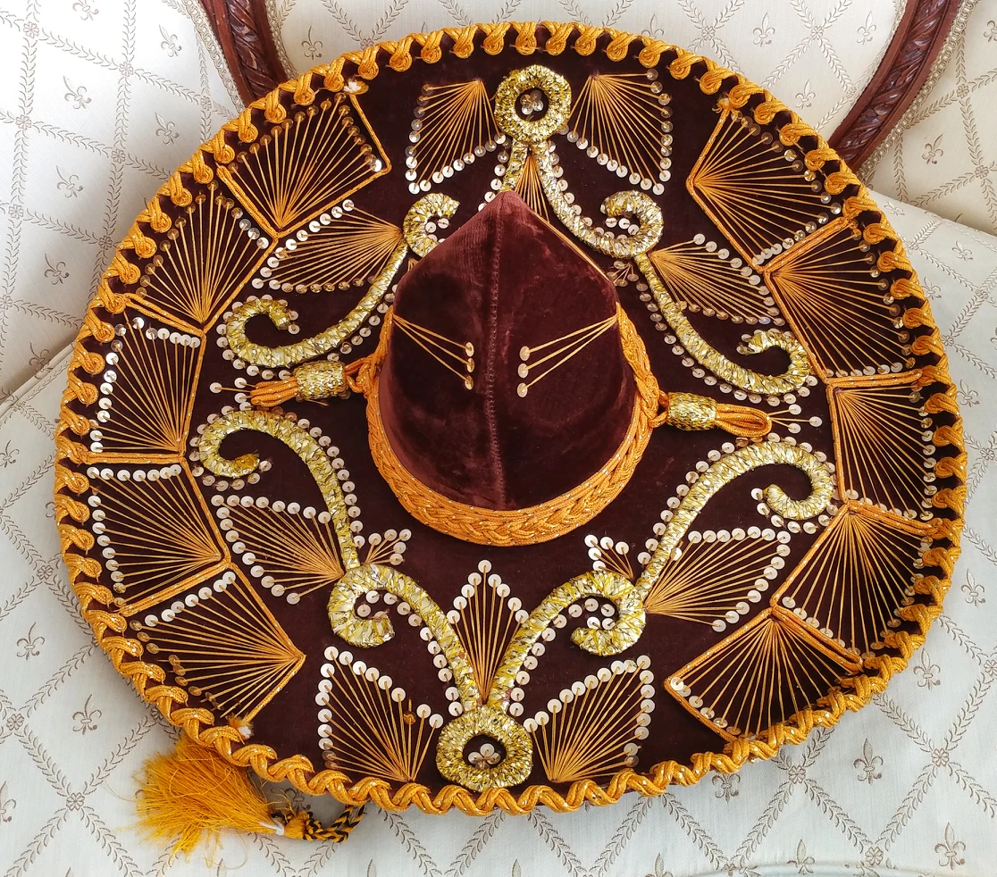 Authentic Vintage Pigalle Gold Velvet Mexican Sombrero thumbnail
