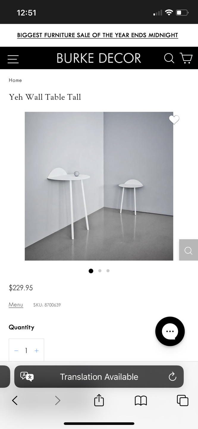 Menu Yeh wall table