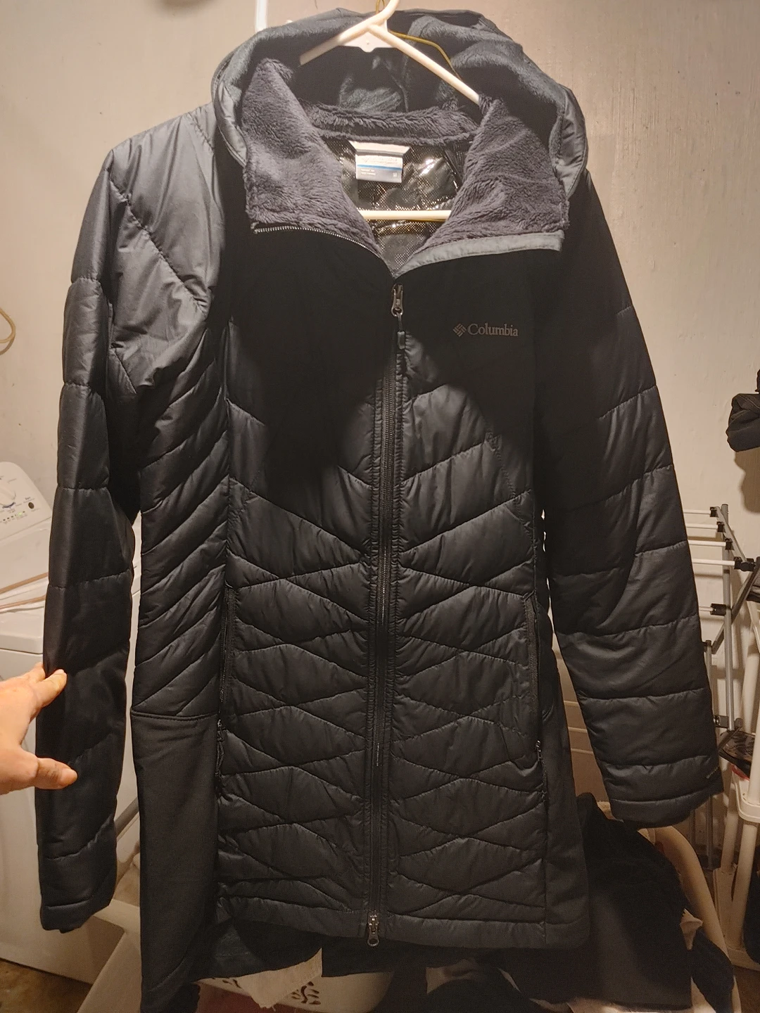 columbia omni heat black long jacket med
