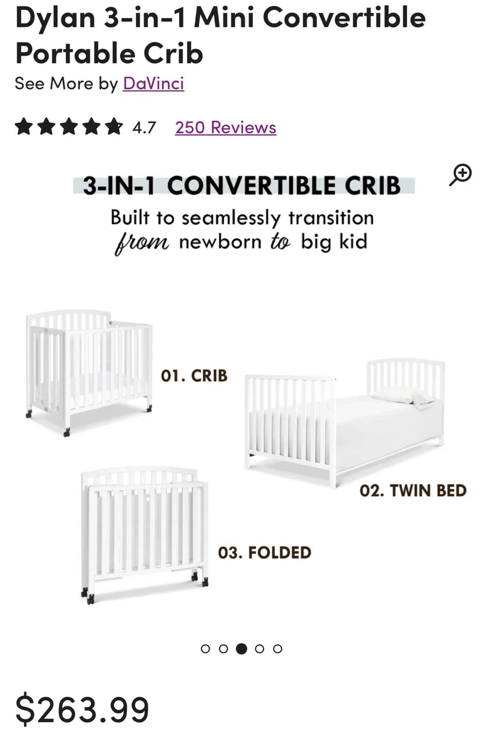 Dylan 3-in-1 Convertible Portable Crib - photo 4