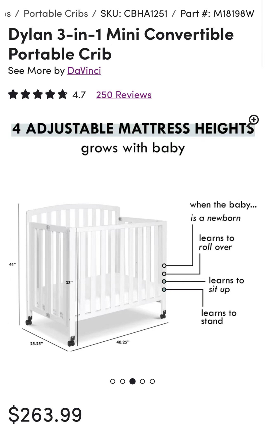 Dylan 3-in-1 Convertible Portable Crib - photo 5
