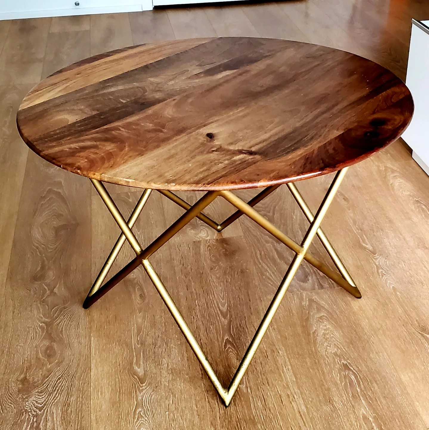 Wood top with gold legs coffee table thumbnail