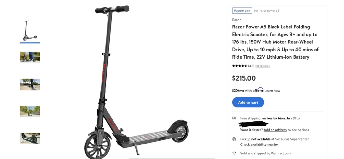 Moving Sale- Razor Power A5 Black Label Folding Electric Scooter