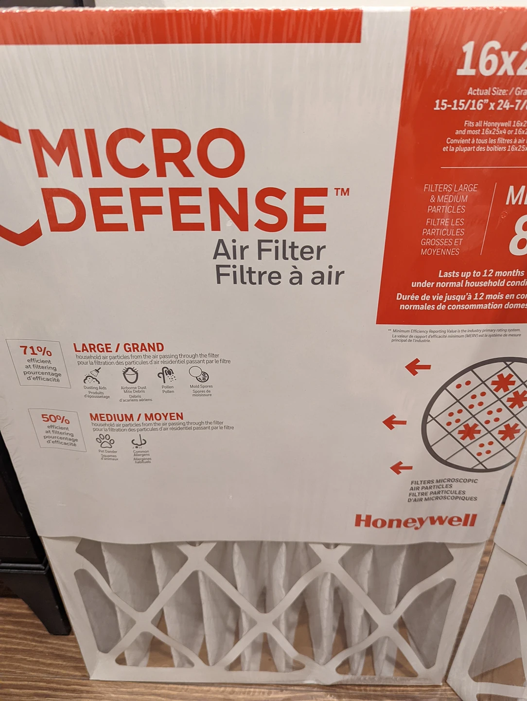 Honeywell 16x25x4 Filter - MERV8 - 2 available -  $5 for both - photo 4