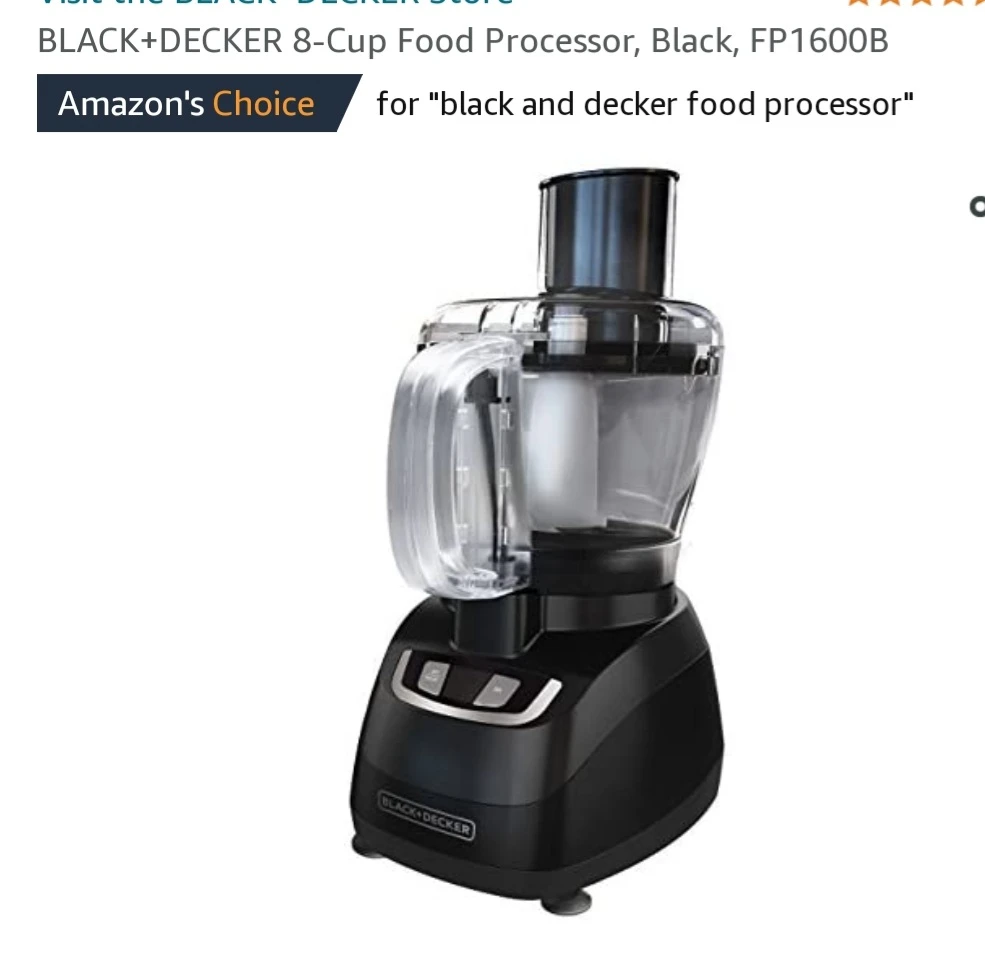 BLACK+DECKER 8-Cup Food Processor, Black, .