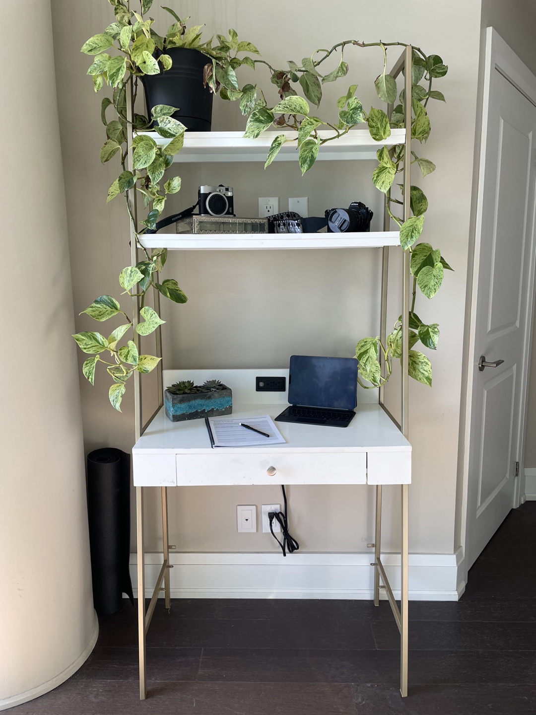 Desk Shelving Unit with Golden Metal Frame