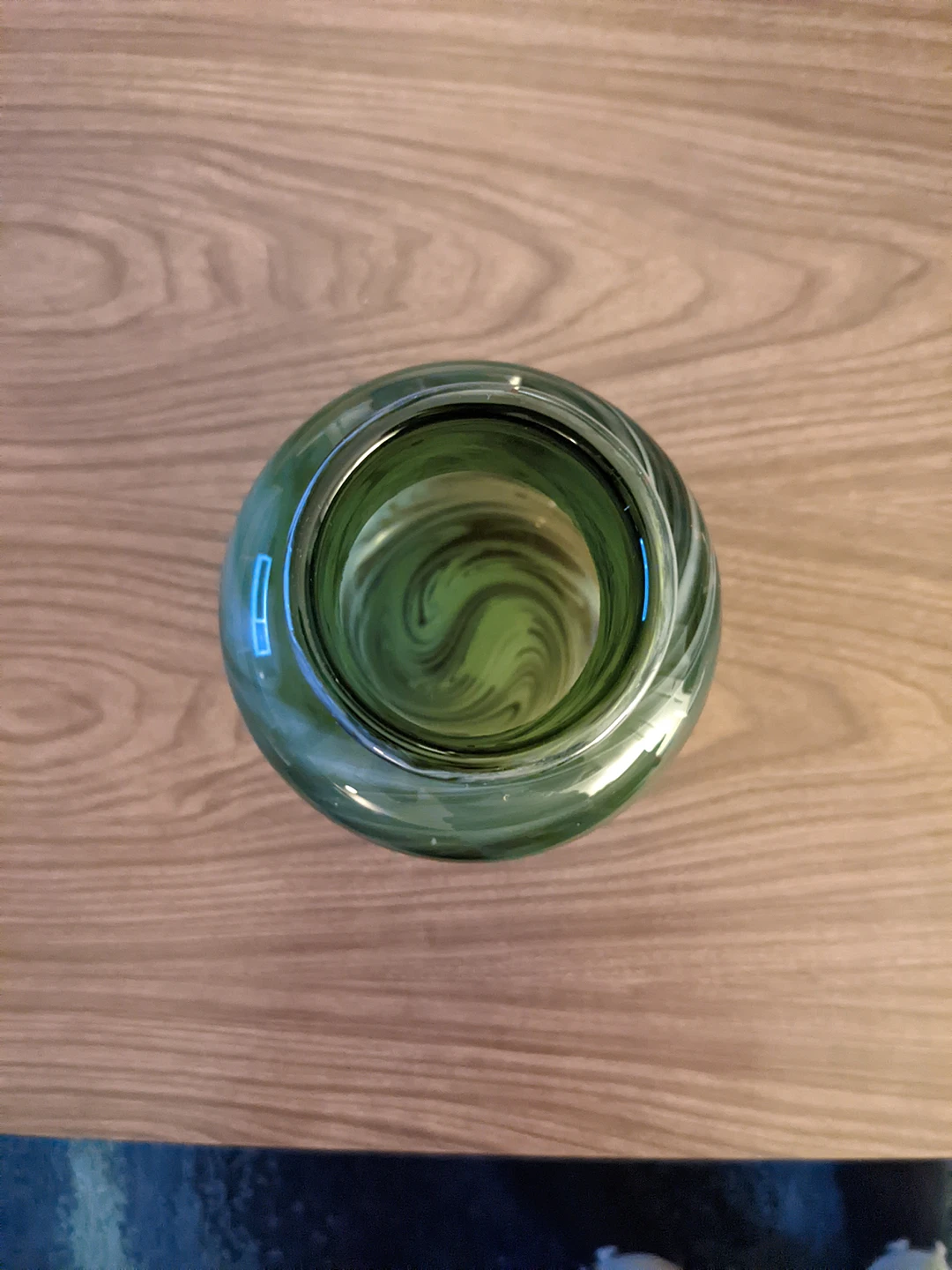 IKEA Hand Blown Swirled Glass Bottle Vase, White Green - photo 2