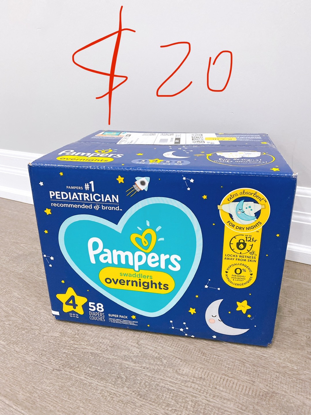 Pampers Overnights Size4 Diapers, 58 Count
