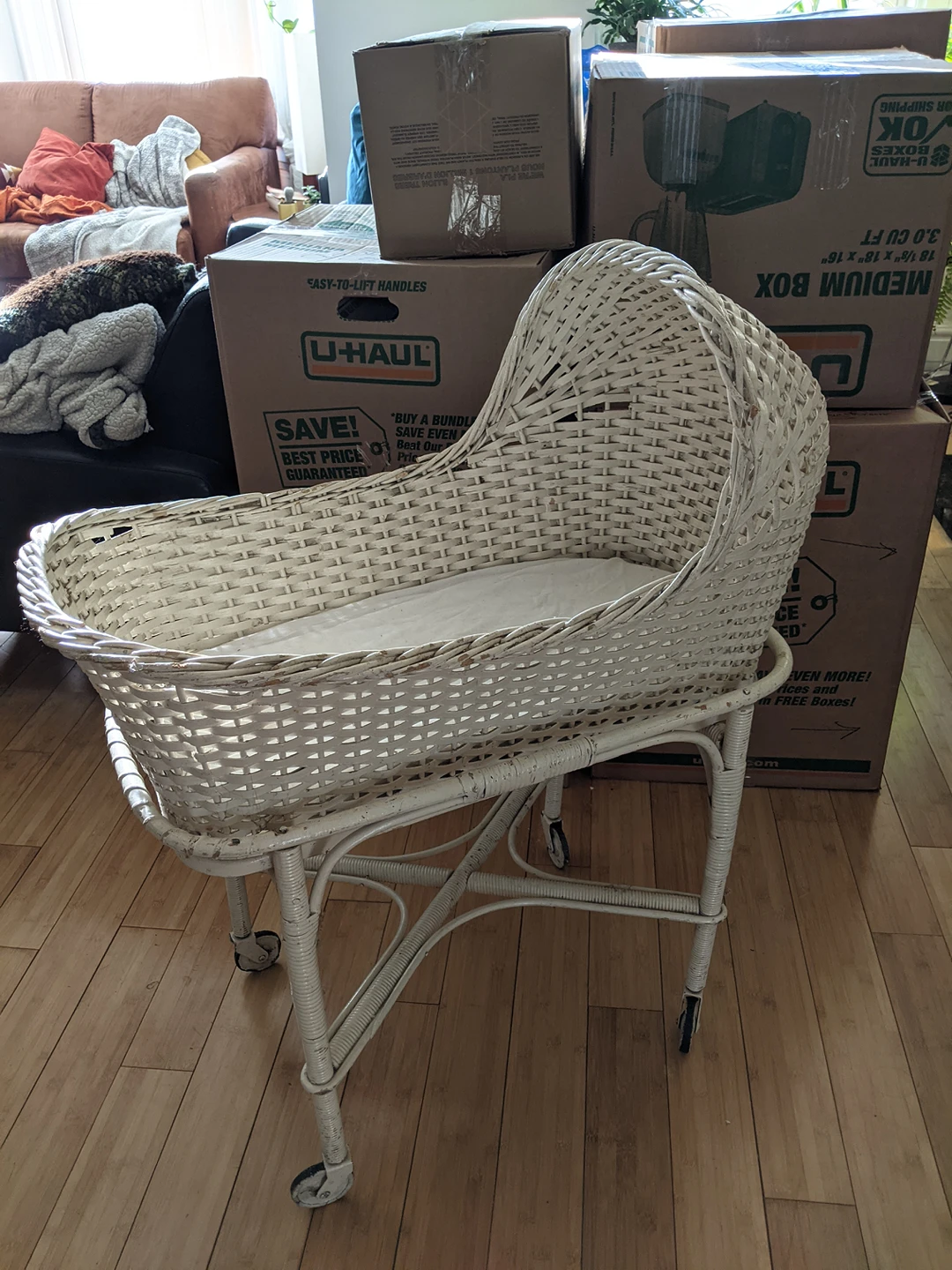 Antique Wicker Bassinet on Wheels