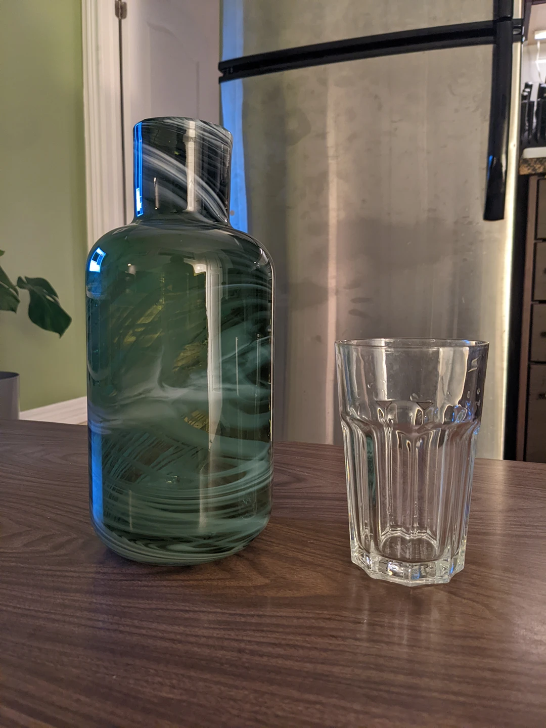 IKEA Hand Blown Swirled Glass Bottle Vase, White Green - photo 3