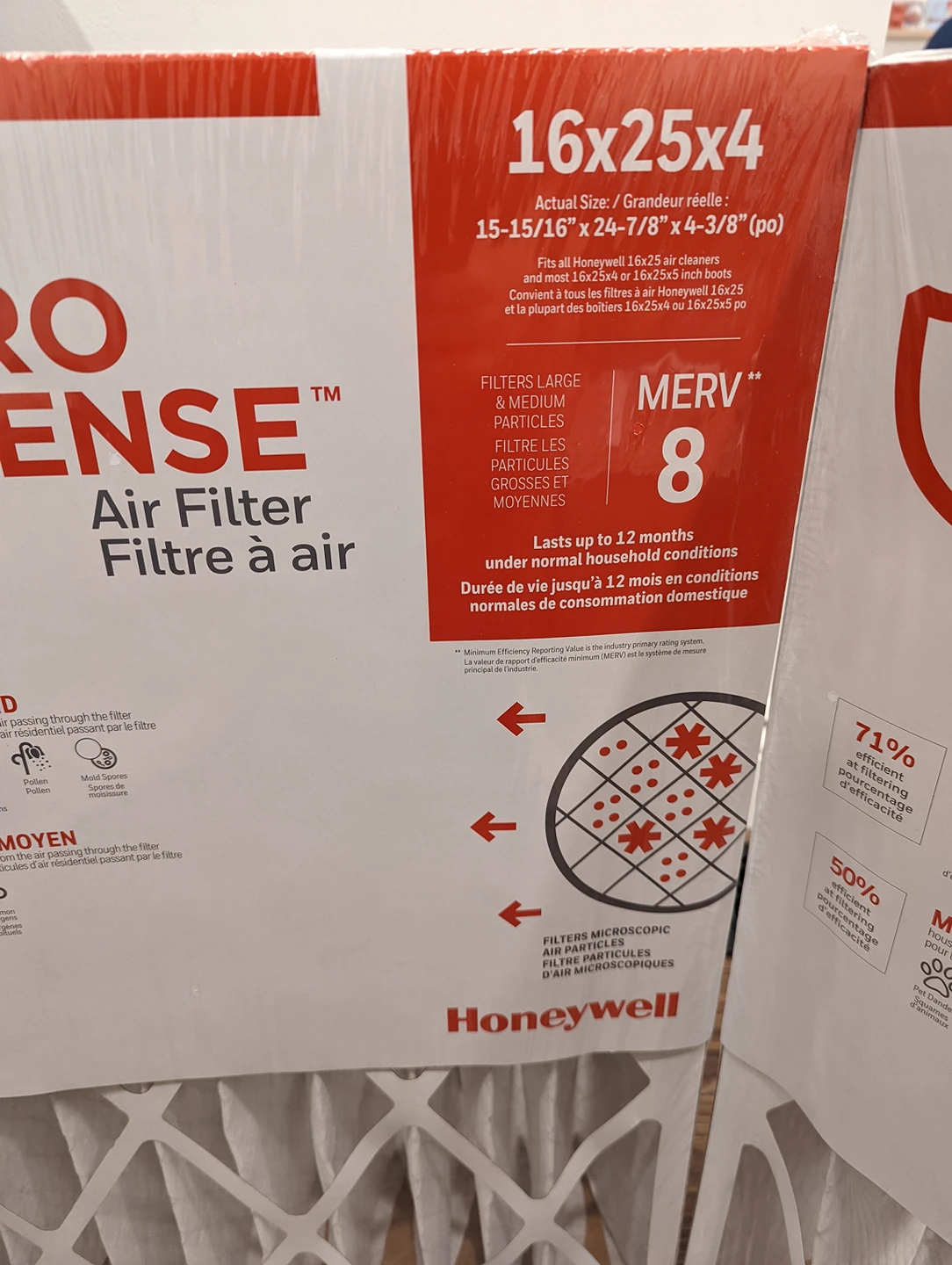 Honeywell 16x25x4 Filter - MERV8 - 2 available -  $5 for both - photo 2
