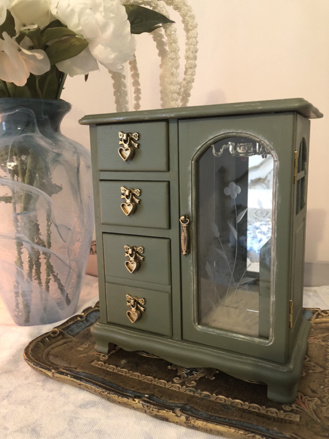 Green and gold restyled jewelry box vintage thumbnail