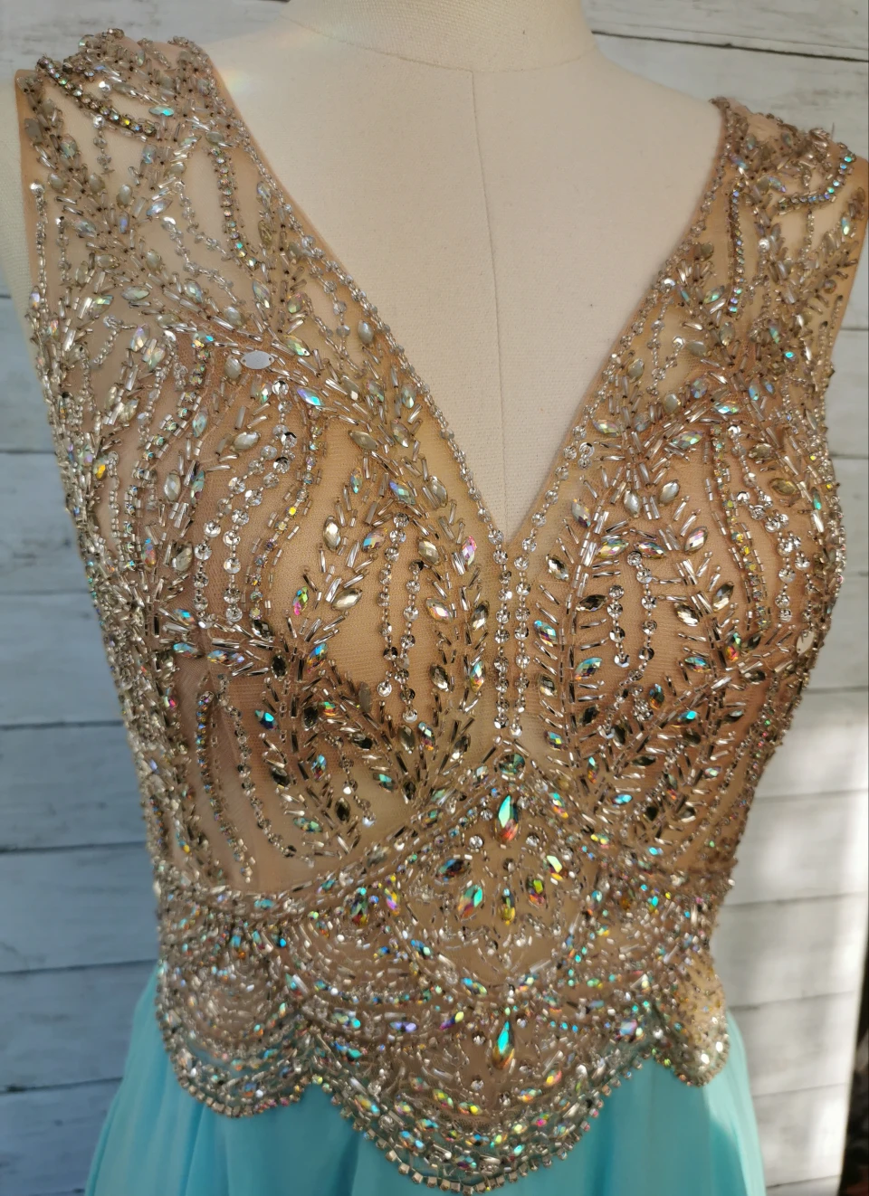 Princess Style V-neck Beading Floor- Length Chiffon Dresses - photo 3