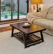 real solid wood coffee table with shelf brown