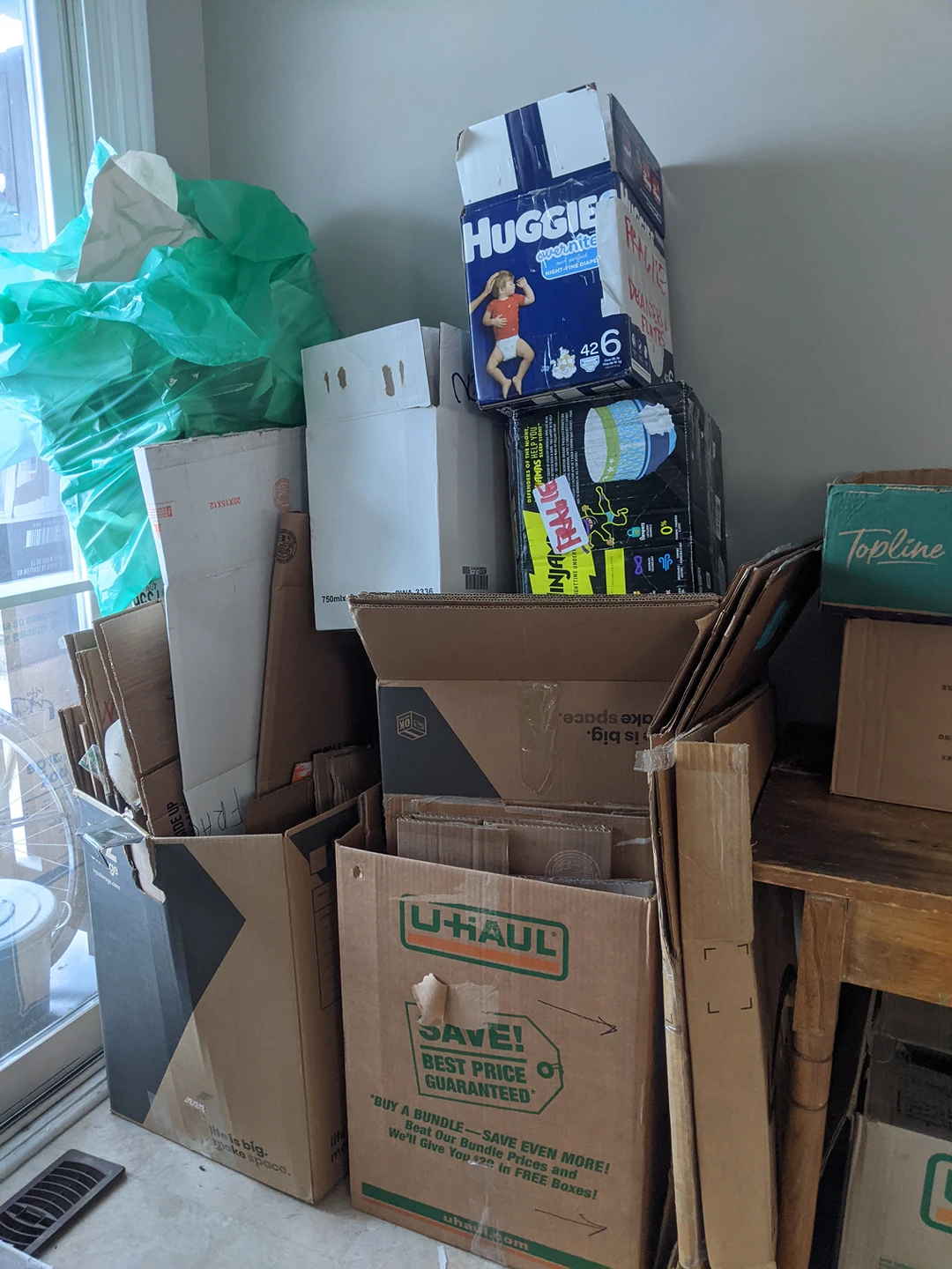 moving boxes and packing paper