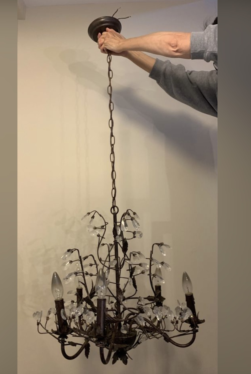 Bronze chandelier with crystal leaves - photo 2