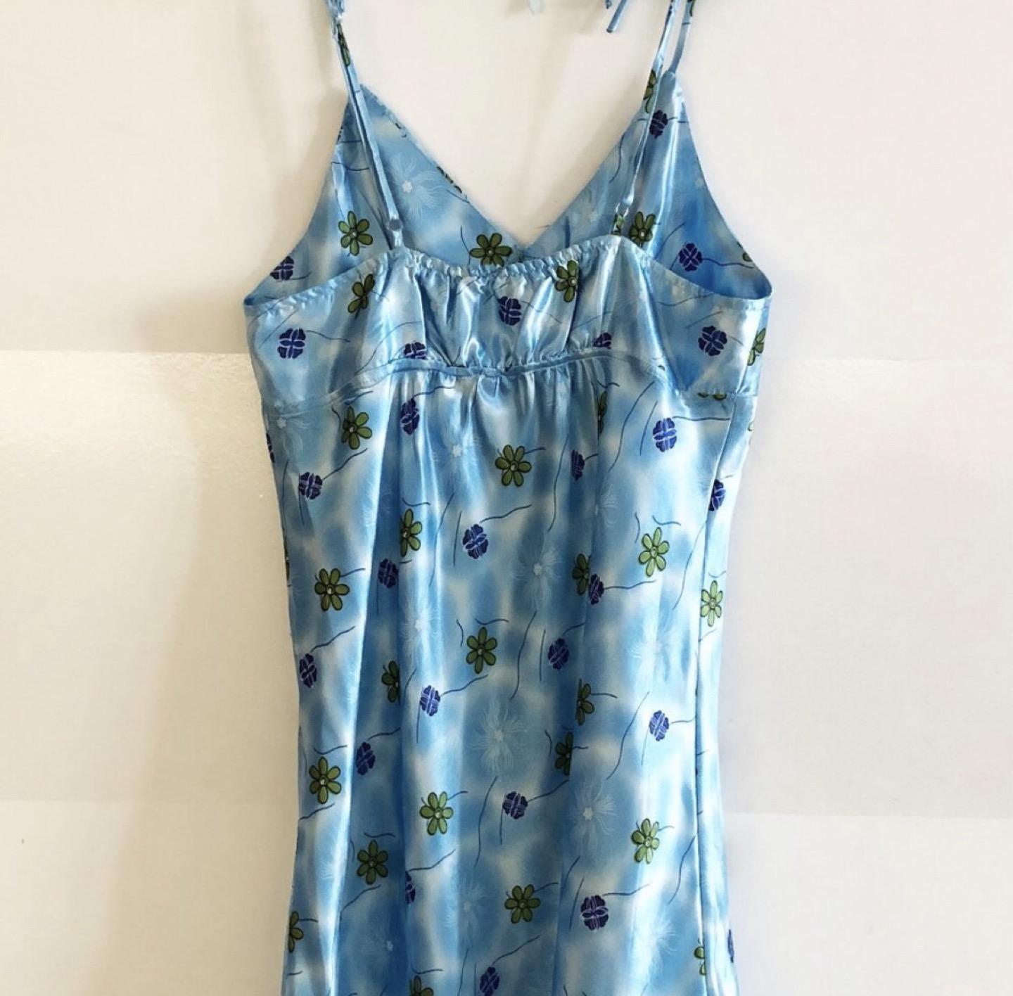 Blue Floral Satin Slip Dress with Hanger image indicator(4)