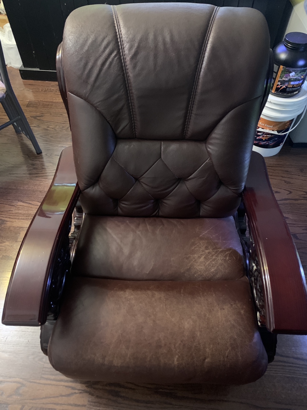 Chinese Redwood Brown Leather Armchair thumbnail