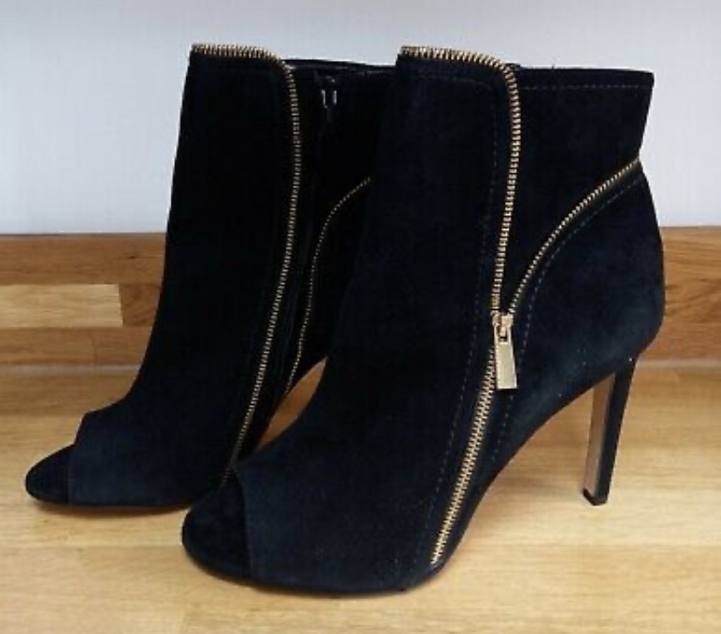 Vince Camuto open toe suede booties thumbnail