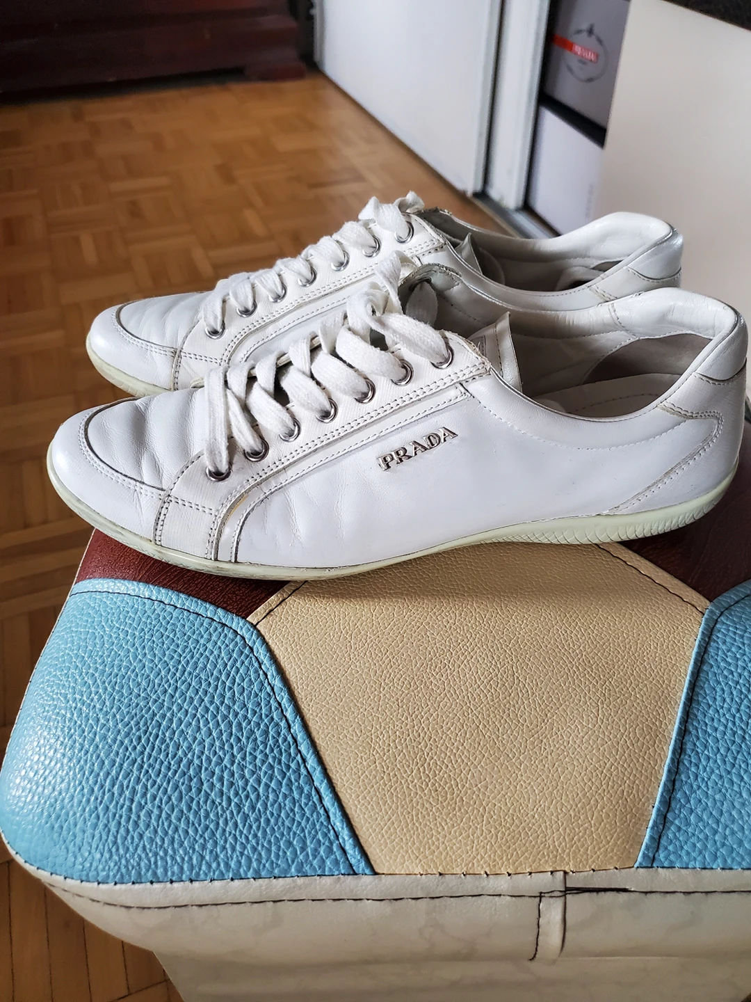 Prada white logo leather sneakers 8-8.5 thumbnail