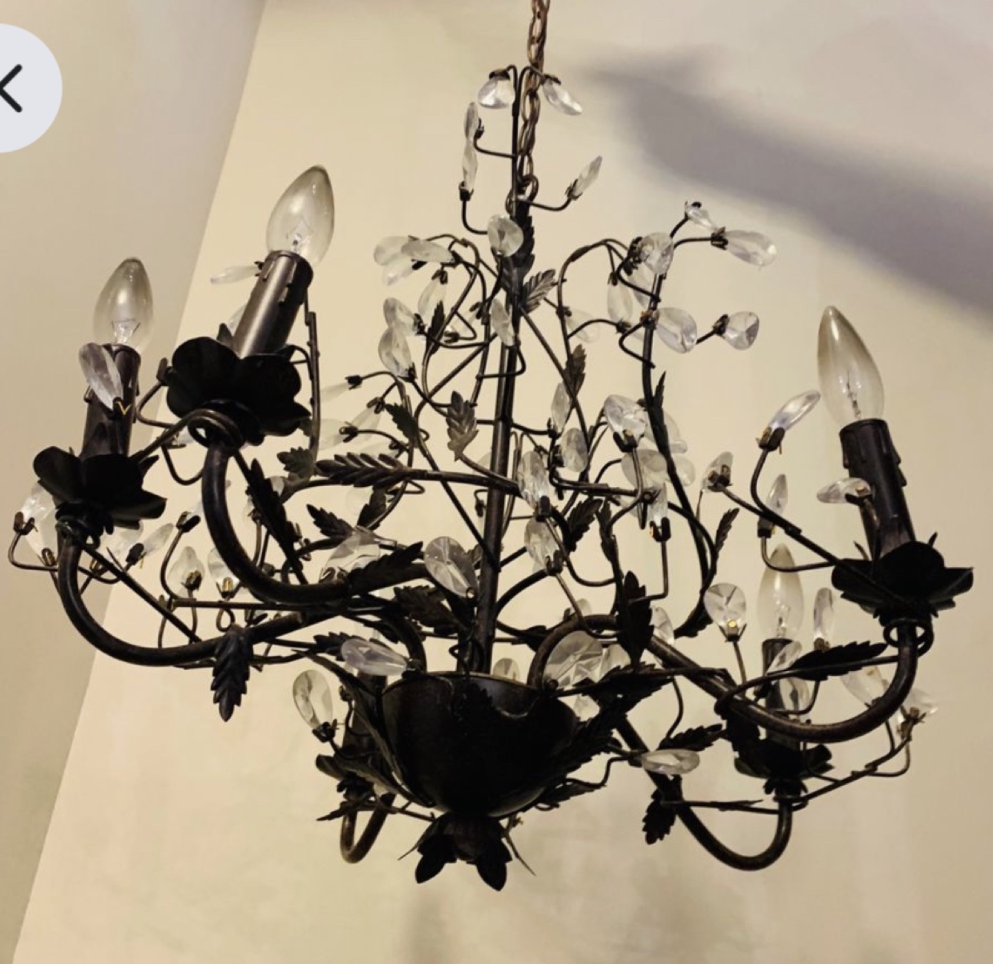 Bronze chandelier with crystal leaves