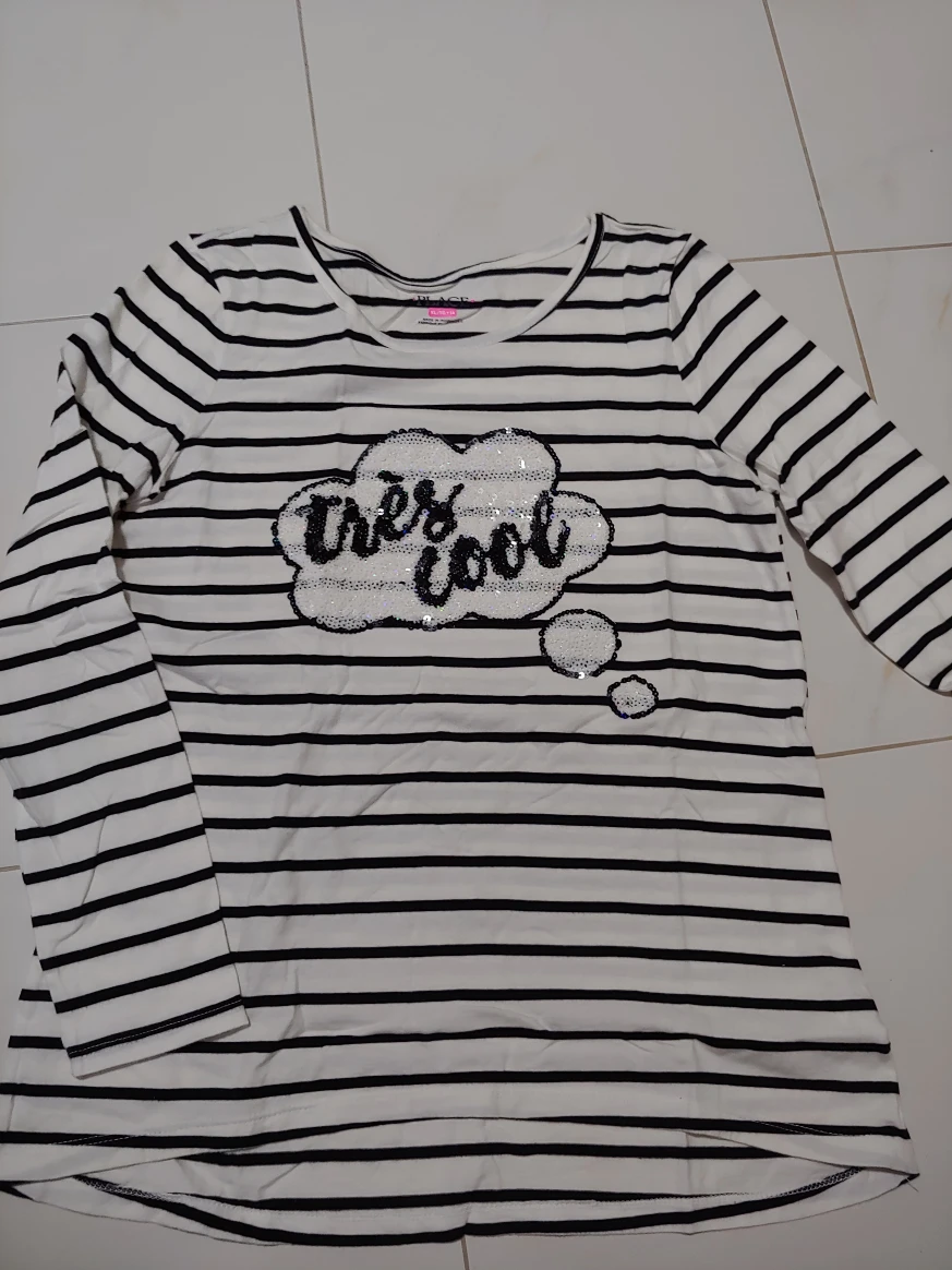 girls black and white striped top thumbnail