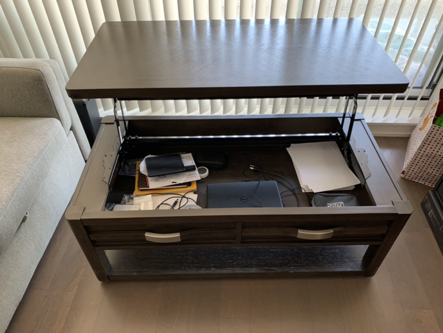 Lift-top coffee table - multipurpose - 4 wheels - photo 3