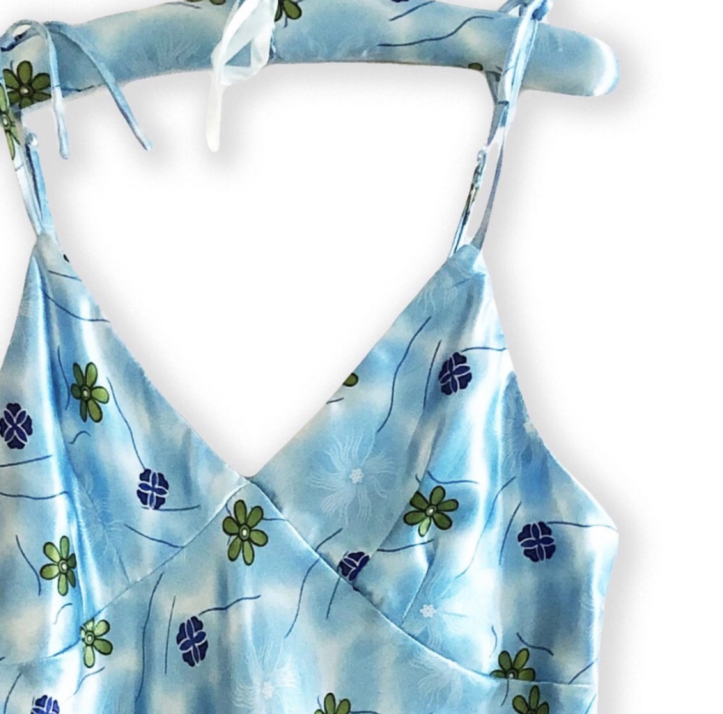 Blue Floral Satin Slip Dress with Hanger image indicator(2)