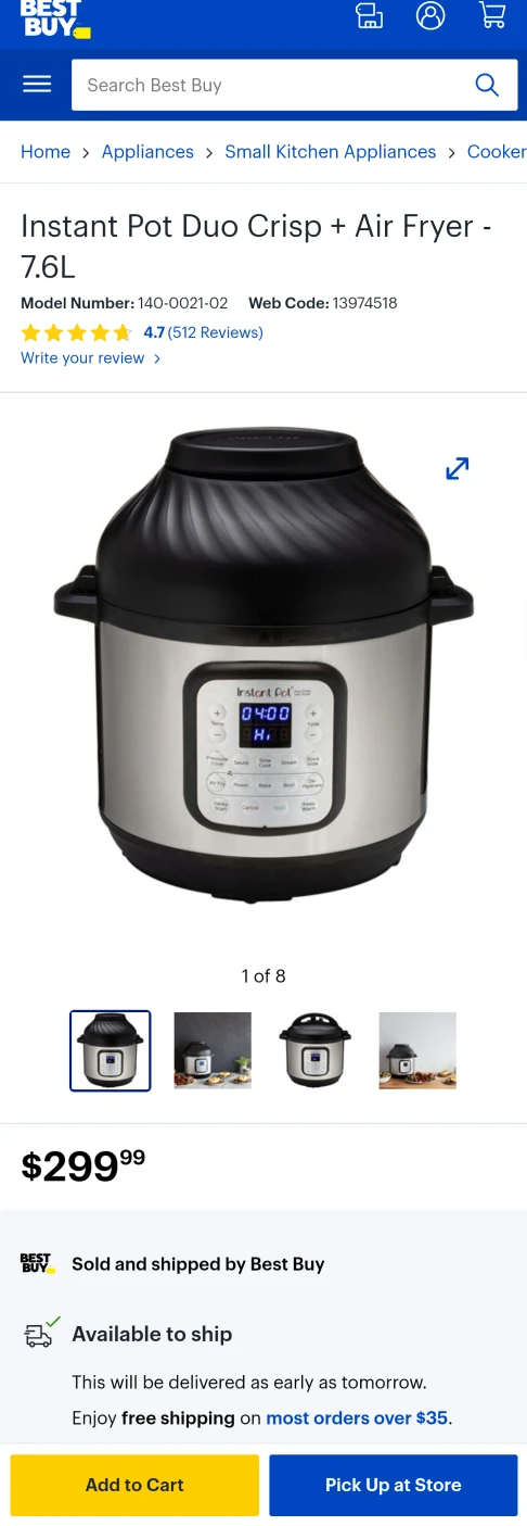Instant Pot Duo Crisp + Air Fryer - 7.6L thumbnail
