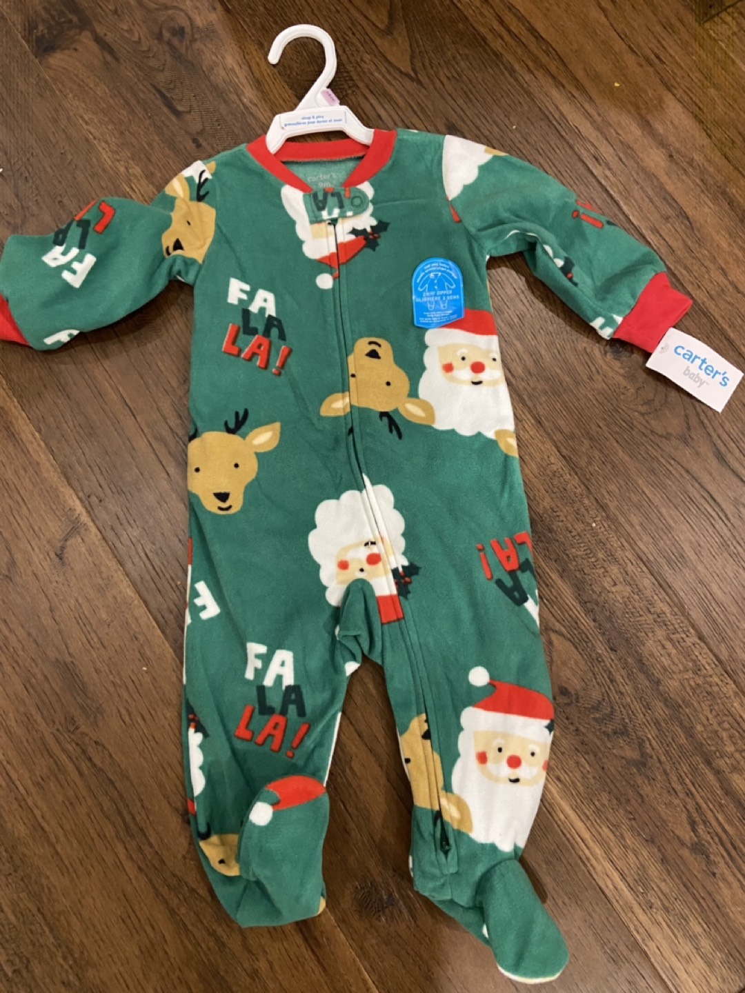 NEW fleece Christmas footed one-piece. 6-9mo thumbnail