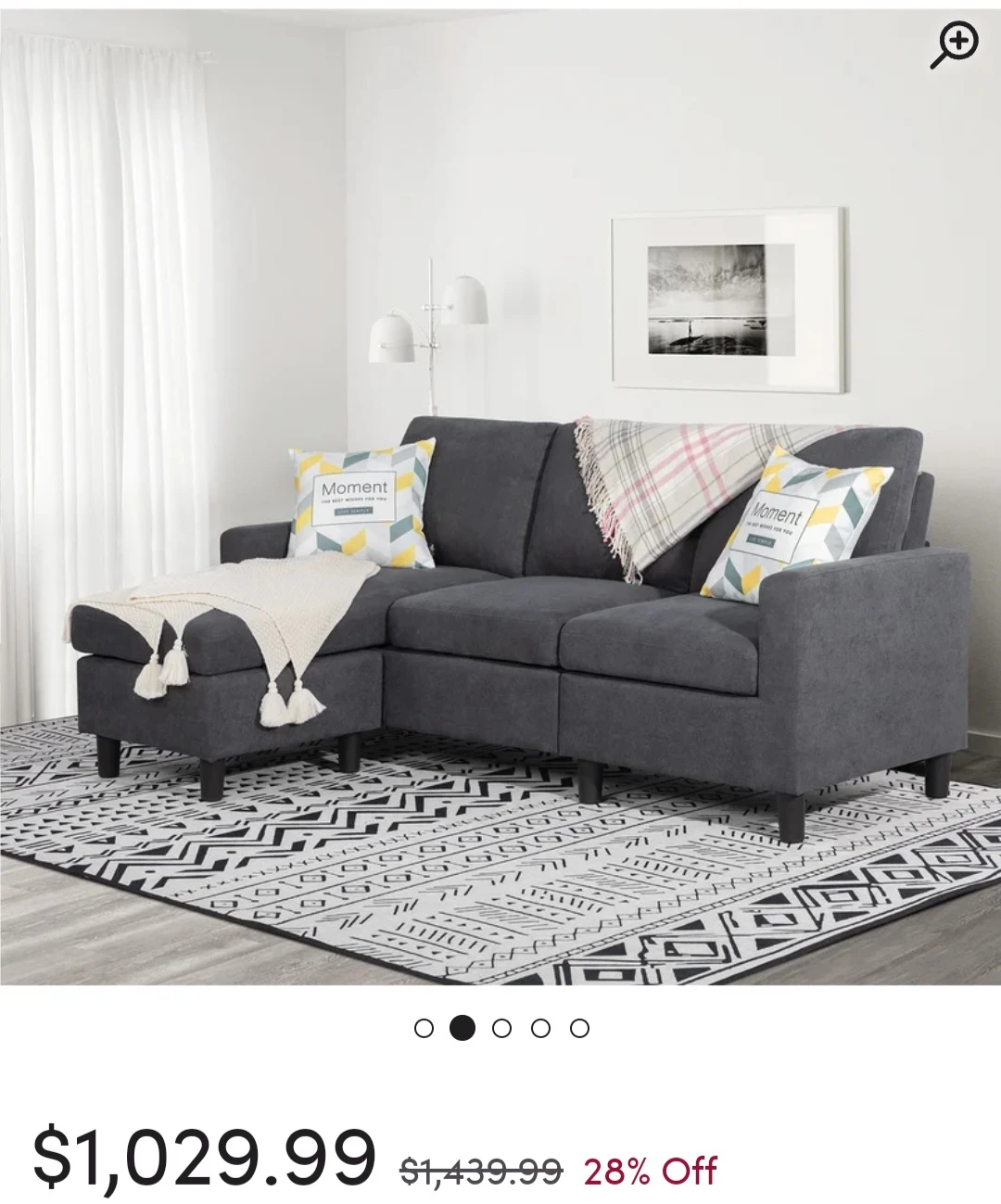Convertible sectional sofa couch 3 seat modern shaped L