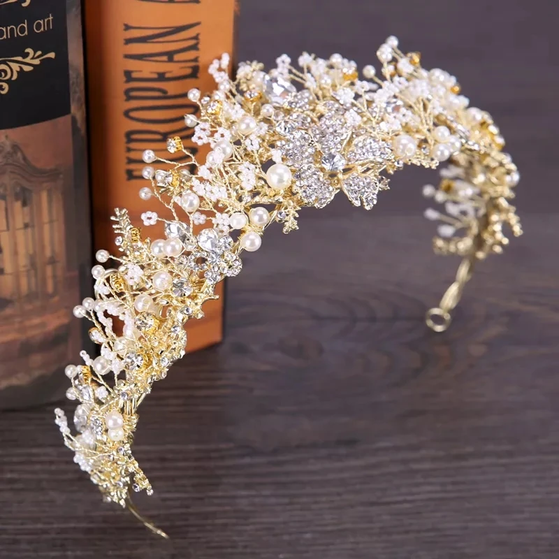New handmade turkish beaded gold tiara